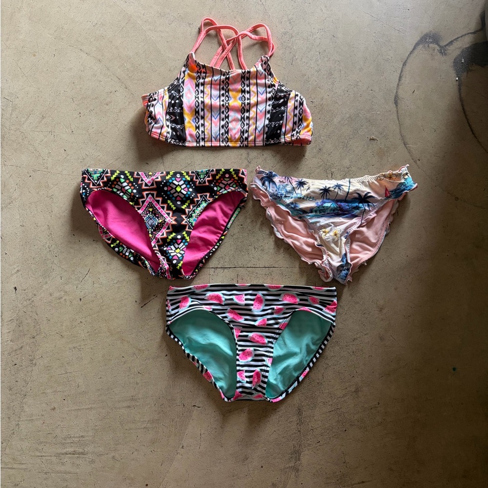 Girls' Mixed Bikini Set - Bright Multicolor Prints (4 Pieces)